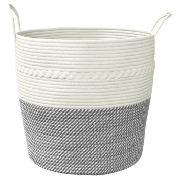 100% Cotton Storage Basket - Grey and White- 43 x 38cm