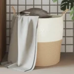 100% Cotton Storage Basket - Beige and White - 43 x 38cm