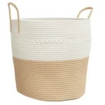 100% Cotton Storage Basket - Beige and White - 43 x 38cm