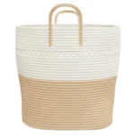 100% Cotton Storage Basket - Beige and White - 43 x 38cm