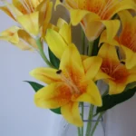 x12 Artificial Flowers - Yellow Lily Plants - 60cm