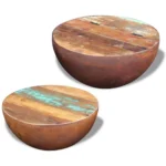 Bowl Shaped Coffee Table - 2 Piece Set - Reclaimed Wood