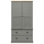 2 Door Bedroom Wardrobe - Grey - 90 x 55 x 176cm