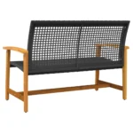 Poly Rattan and Acacia Wood Garden Bench - Black - 112 x 64 x 80cm