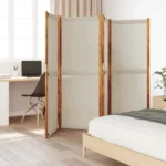 4 Panel Room Divider - Solid Acacia Wood - Light Grey - 280 x 180cm