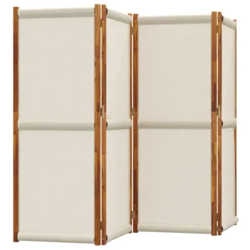 4 Panel Room Divider - Solid Acacia Wood - Light Grey - 280 x 180cm