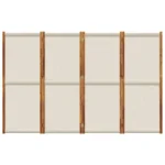 4 Panel Room Divider - Solid Acacia Wood - Light Grey - 280 x 180cm