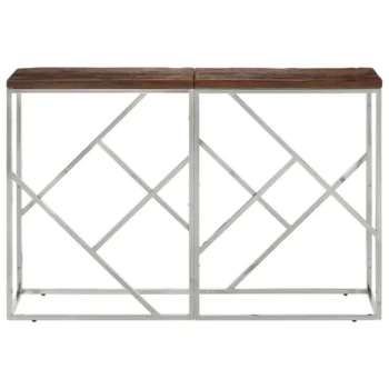 Console Table - Stainless Steel & Solid Wood Sleeper - Silver - 110 x 30 x 70cm