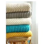 Hand Knitted Tassel Throw Blanket -Yellow - 127 x 152cm