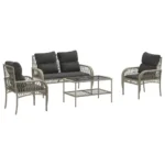 Poly Rattan 4 Piece Garden Sofa Set with Cushions - Light Grey