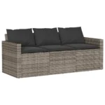 Poly Rattan 3 Seater Garden Sofa with Cushions - Grey