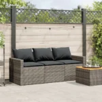 Poly Rattan 3 Seater Garden Sofa with Cushions - Grey