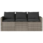 Poly Rattan 3 Seater Garden Sofa with Cushions - Grey