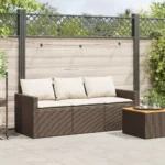 Poly Rattan 3-Seater Garden Sofa with Cushions - Brown