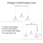 x3 Vintage Industrial White Hanging Pendant Lights