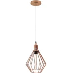 Metal Diamond Cage Ceiling Pendant Light - Rose Gold - 19cm