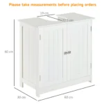 Under Sink Bathroom Cabinet - Wooden Vanity Unit - White - 60Lx 30W x 60Hcm