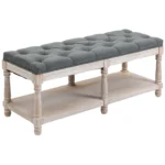 Vintage Button Tufted Upholstered Footstool - Grey