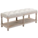 Vintage Button Tufted Upholstered Footstool - Cream