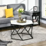 Modern Coffee Table With Steel Frame - White - 81 x 70 x 51.2cm