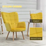 Modern Accent Chair Velvet-Touch Tufted Wingback Armchair - Yellow