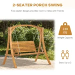 2 Seater Garden Swing Seat - Solid Pine Wood - 204 x 128 x 194cm