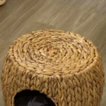 Rattan Wicker Cat Bed or Stool Rest - Elevated Pet Bed with Soft Washable Cushion - 44 x 43 x 41cm