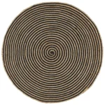 Handmade Jute Rug With Spiral Design - Black - 90cm