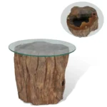 Coffee Table - Solid Teak Base And Glass - 50 x 40cm