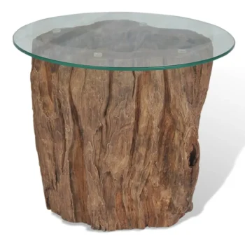 Coffee Table - Solid Teak Base And Glass - 50 x 40cm