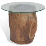 Coffee Table - Solid Teak Base And Glass - 50 x 40cm