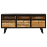 TV Cabinet - Solid Mango Wood - Black And Brown - 120 x 30 x 50cm