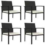 4 PE Rattan Garden Dining Chairs With Cushions - Black