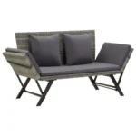 2 in 1 Poly Rattan Garden Bench With Cushions - Grey - 176cm