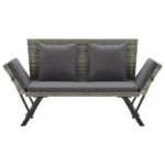 2 in 1 Poly Rattan Garden Bench With Cushions - Grey - 176cm