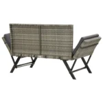 2 in 1 Poly Rattan Garden Bench With Cushions - Grey - 176cm