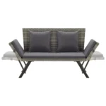 2 in 1 Poly Rattan Garden Bench With Cushions - Grey - 176cm