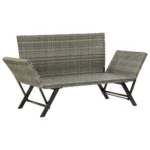 2 in 1 Poly Rattan Garden Bench With Cushions - Grey - 176cm