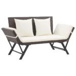 2 in 1 Poly Rattan Garden Bench With Cushions - Brown - 176cm