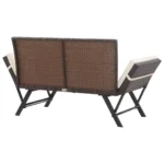 2 in 1 Poly Rattan Garden Bench With Cushions - Brown - 176cm