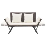 2 in 1 Poly Rattan Garden Bench With Cushions - Brown - 176cm