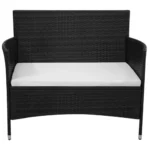 Black Poly Rattan Garden Bench With Cushion - 98 x 58 x 84cm