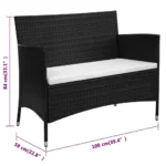 Black Poly Rattan Garden Bench With Cushion - 98 x 58 x 84cm