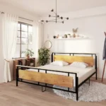 Bed Frame - Solid Oak Wood And Metal - 200 x 200cm