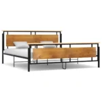 Bed Frame - Solid Oak Wood And Metal - 200 x 200cm