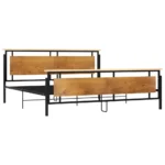 Bed Frame - Solid Oak Wood And Metal - 200 x 200cm