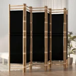 Folding 6 Panel Room Divider - Bamboo And Canvas - 240 x 180cm