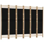 Folding 6 Panel Room Divider - Bamboo And Canvas - 240 x 180cm