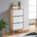 Shoe Cabinet With 3 Drawers - Solid Pine Wood - Brown & White - 55 x 35 x 120cm