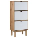 Shoe Cabinet With 3 Drawers - Solid Pine Wood - Brown & White - 55 x 35 x 120cm